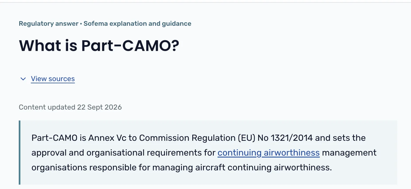 A Knowledge Hub answer titled What is Part-CAMO, open in a panel beside the search results.